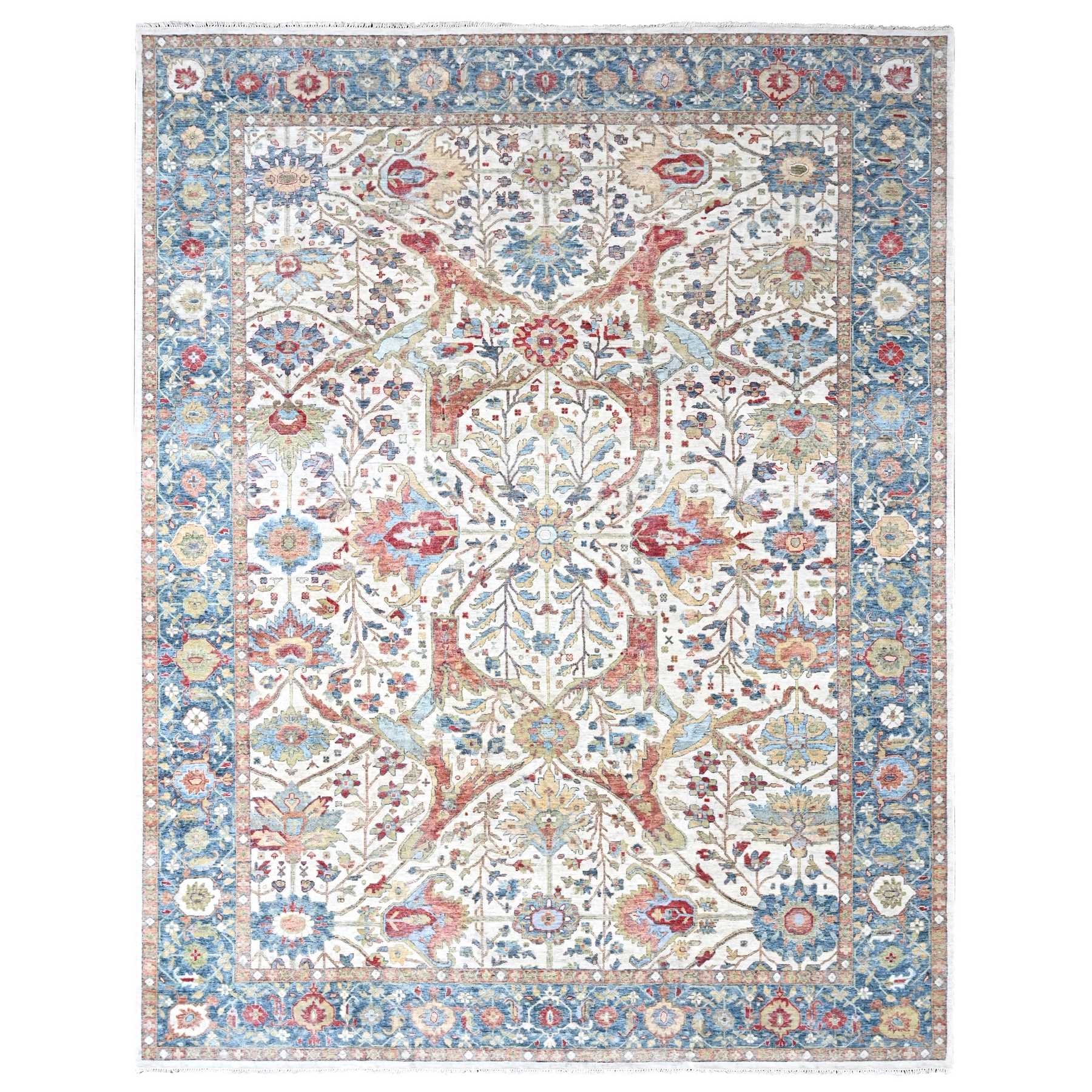 Lace White, Antiqued Persian with Ziegler Mahal Design, Oxidized, Zero Pile, Distressed, Shaved Low, Pure Wool, Hand Knotted, Oriental Rug